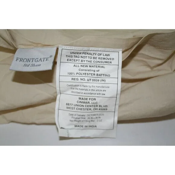 Frontgate Standard Pillow Sham Set Of 2 Cream Off-White Quilted Linen/Cotton 27x